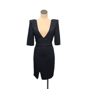 LITA‎ by Ciara Dress Womens XXS Black Deep V Neck Fitted Italy Short Sleeve Chic